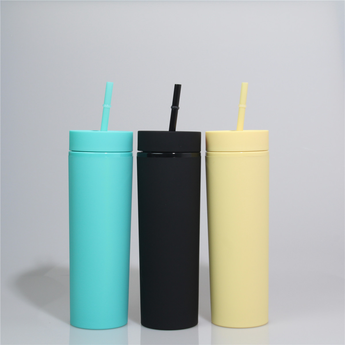 Дорожная кружка с двойными стенками, тонкие матовые черные пастообразные акриловые маленькие пластиковые контейнеры, чашки с соломинкой