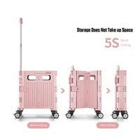 Chariot de Courses Pliant d'Usine, Sacs Organisateur de Rangement pour Chariot, Chariot de Supermarché Montée d'Escalier Pliable en Plastique Rose