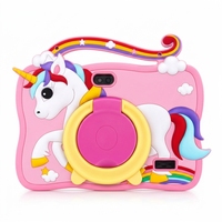 Tablet Anak 7 Inch Android 8.1 2GB 16GB WiFi 1024x600 Biru Pink Tablet PC Anak dengan Casing Unicorn, Pegangan, dan Stand