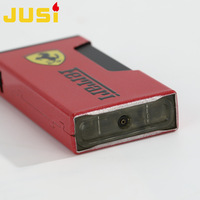 Briquet coupe-vent JUSI avec logo de voiture, flamme bleue, coque métallique durable, jetable, pour supermarché