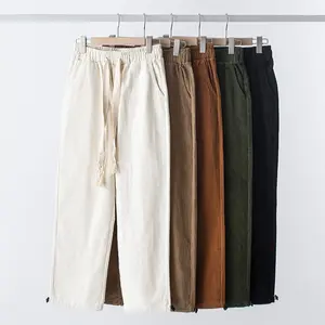 Pantalon en velours côtelé pour homme, Style japonais, 100% coton, couleur unie, ample, décontracté, rétro, droit