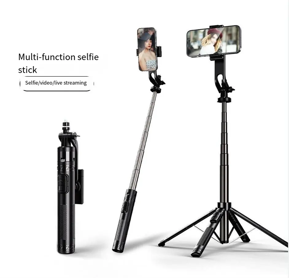 Palo de selfie móvil extensible/soporte con micrófono y soporte de luz soporte remoto inalámbrico extraíble estabilizador palo de selfie inteligente