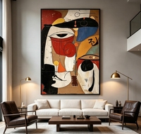 Peinture à l'huile peinte à la main, abstraite, géométrique, figures humaines, texture craquelée vintage, art sur toile, graphisme audacieux, palette de couleurs terreuses