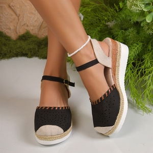 Nouvelle Collection 2026 – Sandales <span class=keywords><strong>compensées</strong></span> <span class=keywords><strong>espadrilles</strong></span> pour femme, <span class=keywords><strong>bout</strong></span> <span class=keywords><strong>fermé</strong></span>, perforées, avec bride de cheville, antidérapantes, décontractées - Product Image 6