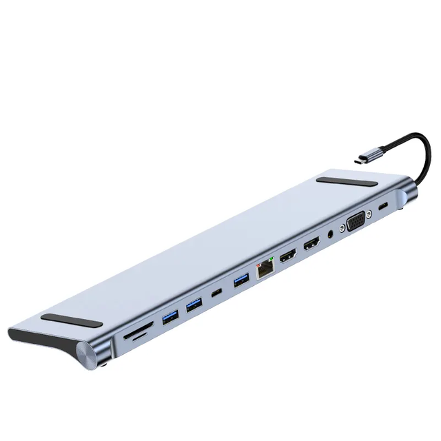 12 in 1 Usb Type c Hub Multi Function Adapter Docking Station 12 Ports with Dual HDMI Usb3.0 Vga Pd Sd/tf 3.5mm for mac Laptop