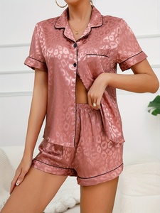 Ensemble de <span class=keywords><strong>pyjama</strong></span> pour femme de style luxueux à manches courtes, en spandex/polyester, <span class=keywords><strong>pyjama</strong></span> court en satin pour femme - Product Image 3