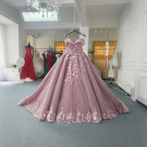 Jancember ANY54 Princesa fuera del hombro Floral Flor Perlas Cola larga Vestidos Para Quiseaera - Product Image 1