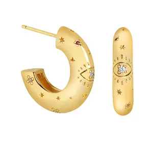 LOZRUNVE Custom 925 Silver Jewelry Manufacturer Evil Eye Chunky Gold Hoop Earrings