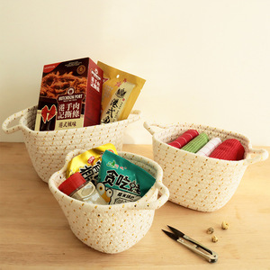 Cesta de almacenamiento redonda de cuerda de algodón nórdico, trenzada, con asa, hecha a mano, juego de 3 piezas para alimentos y artículos diversos - Product Image 5