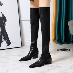Cuissardes Bottes Femme Tube Fashion 5.5CM Heel Over Knee Thigh High Long Leather Boots for Women - Product Image 4