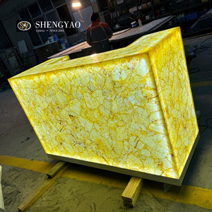 Planche de comptoir en pierre translucide en quartz onyx <span class=keywords><strong>jaune</strong></span> naturel avec design rétroéclairé pour comptoir de réception, comptoir de bar - Product Image 4