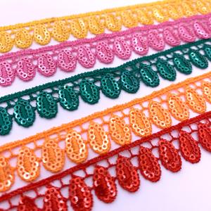 Роскошный цвет, оптовая продажа, Пакистанская Gpo кружевная вышивка, блестящая Водорастворимая направляющая с блестками, кружевная отделка - Product Image 4