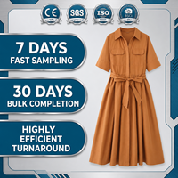 Robe chemise personnalisée à manches courtes et ceinture pour femme, rayée, avec poches à rabat sur la poitrine, plissée, coupe trapèze, longue, boutonnée, style chic décontracté, OEM ODM