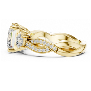 Anillo de Compromiso con Tres Piedras Corte Princesa, Oro Amarillo, Banda Trenzada, Anillo de Diamantes con Pavé Infinito, Joyería Nupcial Elegante y de Lujo - Product Image 2