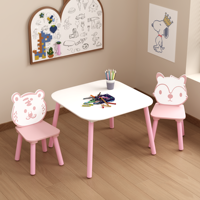 Ensemble table et chaise ergonomique moderne pour enfants, 3 pièces, MDF, bureau pour tout-petits, dossier en forme d'animal, table d'activités, dessin, apprentissage, salle de jeux, crèche