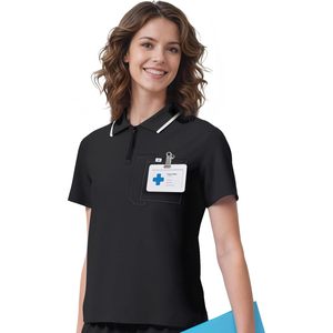 Uniformes médicos para mujer con cremallera frontal, estilo polo, un bolsillo en el pecho, tela elástica en 4 direcciones, uniformes de hospital. - Product Image 2