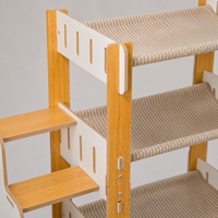 Hamac pour chat à trois niveaux avec cadre en bois, lit pour chat à 3 étages avec échelle, hamacs en tissu rayé, gain de place pour chats de taille moyenne