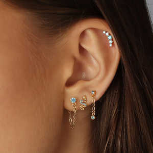 ROXI Ensemble de 3 boucles d'oreilles en zircon bleu, chaîne à pampilles serpent, bijoux en strass pour femmes et filles - Product Image 4