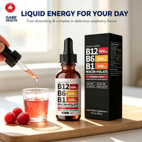 Gouttes liquides de complexe de vitamines B en marque blanche OEM, B12 500 µg, B6, B1, Niacine, Folate, Framboise pour le métabolisme énergétique, Personnalisable