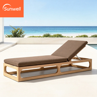 Chaise longue de luxe en teck massif avec coussins résistants aux UV, écologique, pour piscine extérieure, hôtels, villas, cours