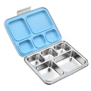 Boîte à lunch bento en acier inoxydable 304 sans BPA pour enfants d'âge scolaire, forme rectangulaire, 5 compartiments, étanche, passe au lave-vaisselle - Product Image 2