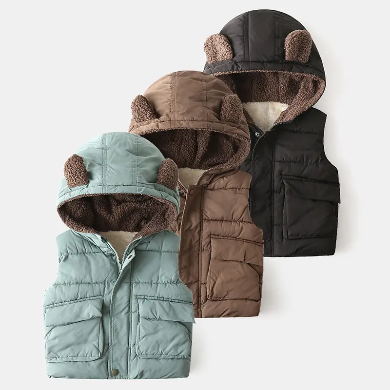 2063秋冬かわいい漫画のクマのデザインポケット付き子供服種類男の子女の子ノースリーブコートジャケット