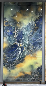 SGZ Golden Waves Vast Sea Blue-Gold, Piedra Sinterizada Translúcida Moderna, Gran Formato, 12 mm, Duradera, Ecológica, Impermeable, para Revestimiento de Paredes - Product Image 4