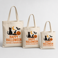 Tas Kanvas Halloween Custom Cetak Labu Hantu Penyihir, Tas Hadiah Pesta, Grosir Pasar