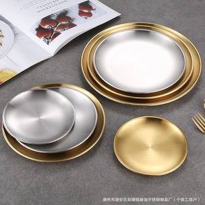 Plateau de barbecue rond en acier inoxydable de style coréen 304, plateau peu profond doré pour hôtel, nourriture, café, thé, dîner occidental, usage commercial - Product Image 2