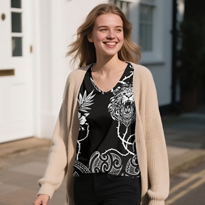 Vintage Customise Plus Size <strong>Black</strong> White Polynesian Tribal Blouses Lady Cut Out <strong>Off</strong> <strong>Shoulder</strong> Women <strong>Tops</strong> Tee Sexy V Neck T-shirts - Product Image 4