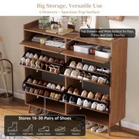 Meuble de rangement à chaussures moderne et écologique avec panneaux cannelés, 4 tiroirs basculants, profondeur 24 cm, capacité 16-24 paires de chaussures, étagères amovibles, anti-basculement