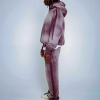 Streetwear personnalisé Survêtements grande taille Ensemble confortable de sweat à capuche vieilli délavé à l'acide survêtement décontracté gris à épaules tombantes délavé