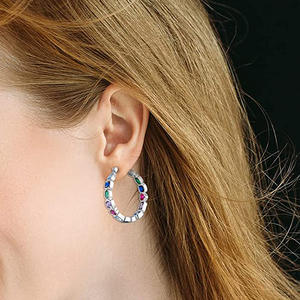 E4018 ต่างหูห่วงทองคำขาวประดับคริสตัลไรน์สโตนสำหรับผู้หญิงสวมใส่ได้ทุกวัน - Product Image 4