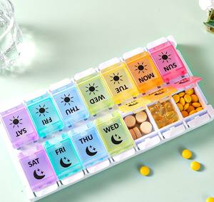 Еженедельная коробка для таблеток для витаминных лекарств, вращающийся дорожный контейнер для таблеток, 14 отделений, большой 7-дневный органайзер для таблеток - Product Image 2