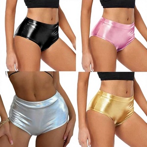 <b>Women</b> Metallic High Waist <b>Swim</b> Trunks Solid Color Quick Dry Polyester Beach <b>Shorts</b> Clubwear - Product Image 2