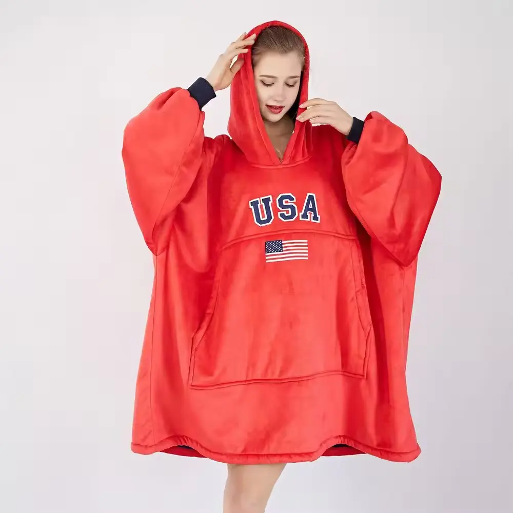 Oversized Blanket Hoodie For Adults Extra Long Wearable Sweatshirt With Giant Sleeve Hood And Pocket