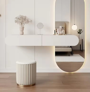 Elegante Mesa de Maquillaje Pequeña de Estilo Art Deco, Mesa de Maquillaje <span class=keywords><strong>Flotante</strong></span> de Madera Blanca para Montar en la Pared <span class=keywords><strong>con</strong></span> <span class=keywords><strong>Espejo</strong></span> y Cajones - Product Image 3