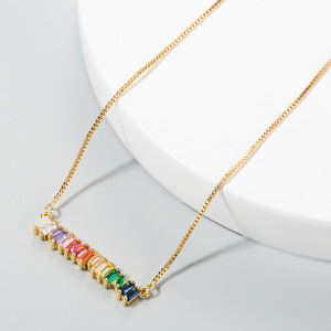 Daochong Custom Fashion New Design Summer Delicate Sparking Colorful Cubic Zirconia <strong>Rainbow</strong> <strong>Necklace</strong> - Product Image 4