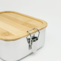 Boîte de stockage de récipients alimentaires en acier inoxydable anti-fuite Boîte à lunch Bento en métal personnalisée avec couvercle en bambou