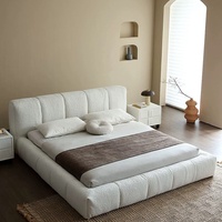 Lit Moderne de Luxe en Bois de Marshmallow, Cadre Personnalisable, Design Minimaliste Italien & Wabi-Sabi, Coussin en Laine d'Agneau, 2m x 2m