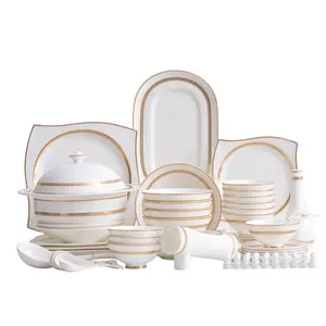 crockery dinner sets luxury porcelain dinnerware sets wedding use elegance gold rim porcelain dinner set for wedding