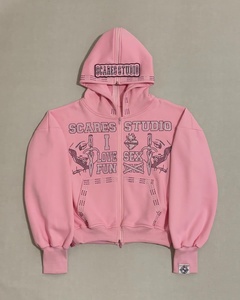 Wt Tùy Chỉnh Thời Trang Phố Hoodie-Nhà Sản Xuất Người Đàn Ông 600 GSM Cắt Và May Nặng Bông Zip Lên Rhinestone In Thêu Hoodies Unisex - Product Image 1