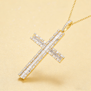 Collar Clásico de Compromiso con Colgante de Cruz y Diamante CVD Cultivado en Laboratorio, Chapado en Oro de 10K/14K/18K sobre Plata Personalizada, Cadena para Suéter, Regalo VS - Product Image 4