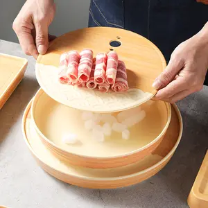 จานเซรามิกทรงกลมสำหรับโต๊ะอาหารในร้านอาหารจานน้ำแข็งแห้งสำหรับซูชิอาหารทะเล