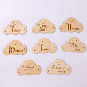 Set de Marcadores de Etapas de Madera con Diseño de Nube para Bebés, Hecho a Mano y Ecológico, Diseño Moderno para Fotos del Crecimiento del Bebé - Product Image 2