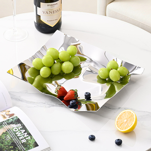 304 Stainless Steel Creative Irregular <b>Snack</b> & Fruit Tray, High-End Wavy Decorative Fruit <b>Plate</b> for Living Room Coffee Table - Product Image 4