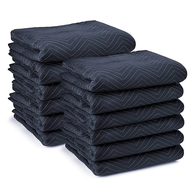 OEM Wholesale Large 80" x 72" Economy Navy Blue and Black Quilted Shipping Furniture Pads Moving and Packing Blankets