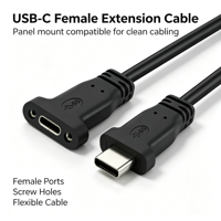 Câble d'extension USB Type-C mâle vers femelle avec trou de fixation par vis, flexible, pour la charge et le transfert de données, pour ordinateur et voiture