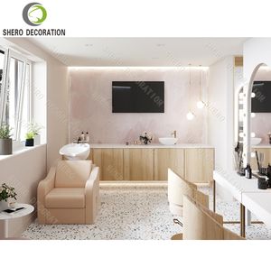 Diseño Interior de Barberías, Estación de Espejo de Barbería Personalizada y Duradera, Mueble de Exhibición de Pared de Madera para Salón de Belleza - Product Image 3