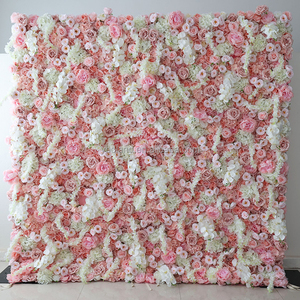 Panneau mural floral rose et blanc personnalisé A01, toile de fond 3D 5D enroulable avec fermeture éclair, <span class=keywords><strong>mur</strong></span> de fleurs artificielles en soie pour décoration de mariage - Product Image 3